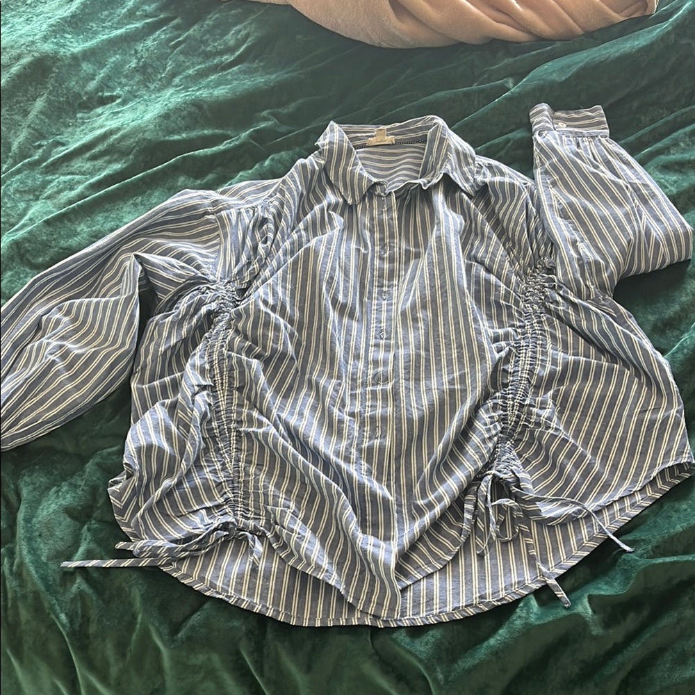 Pilcro Blue and White Striped Button Down Shirt